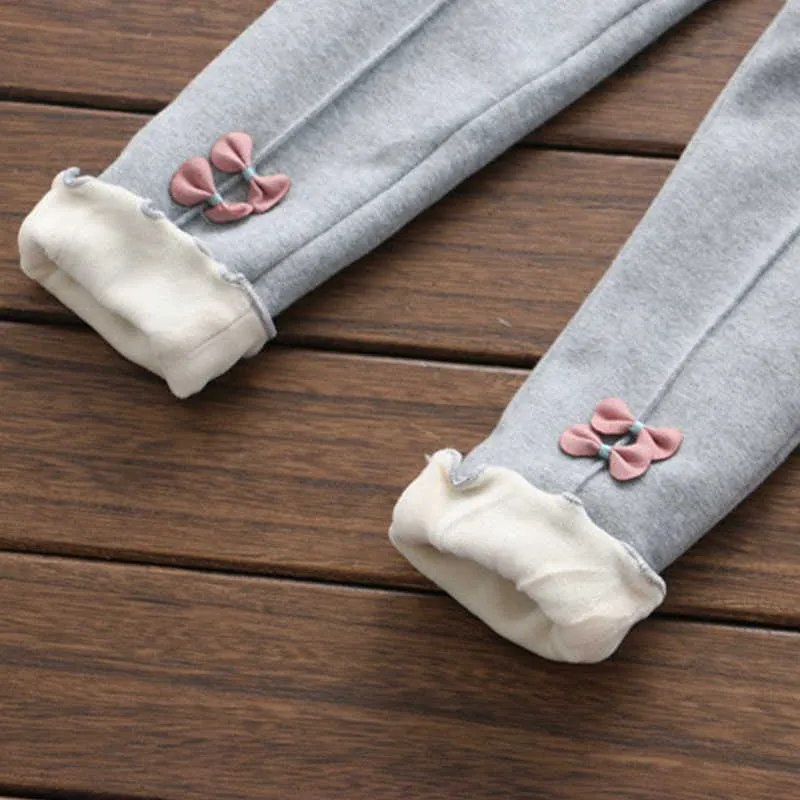 Meisjes warme broek winter kinderen dikker uitloper katoenen boog kinderen fleece broek baby casual 2-6t 210611