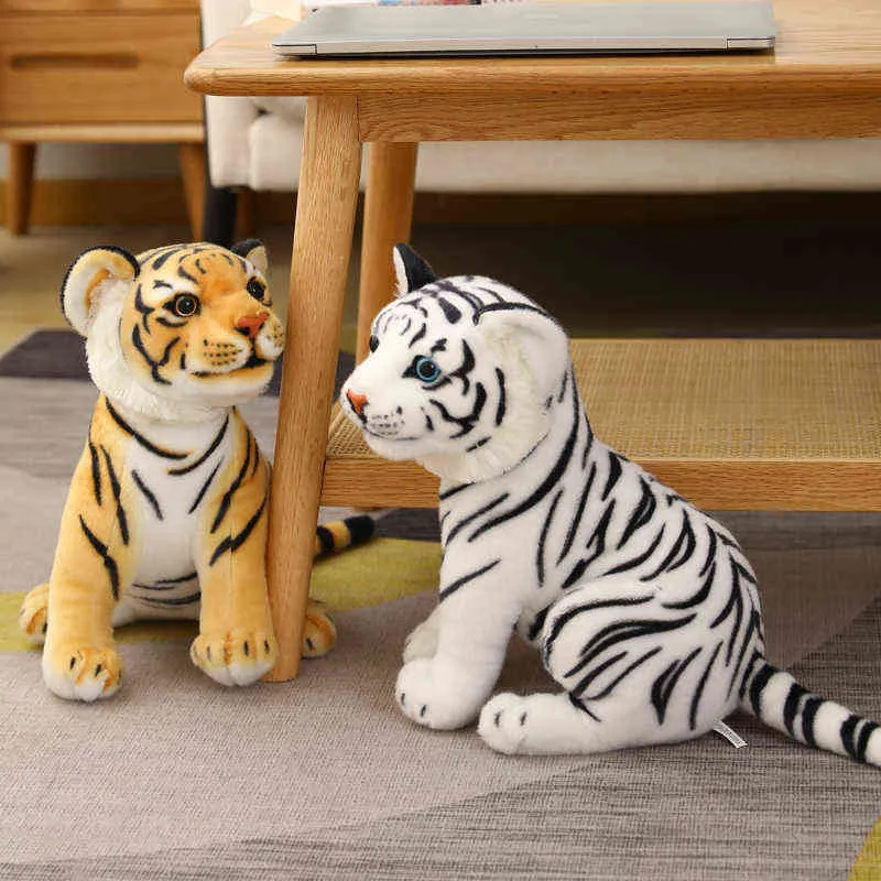 23-33 cm Carino realistici Tiger Stuffed Animals White Tigers Peluche Real-life Wild Forest Animals Giocattolo bambini Regalo Boy Baby HUg Y211119