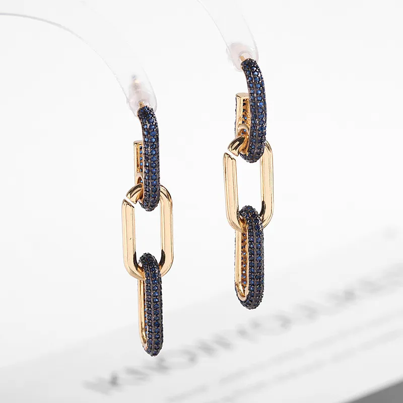Boucles d'oreilles Chian de tempérament européen et américain pour les femmes Design Bijoux de marque de luxe Déclaration en zircone cubique Dangle géométrique