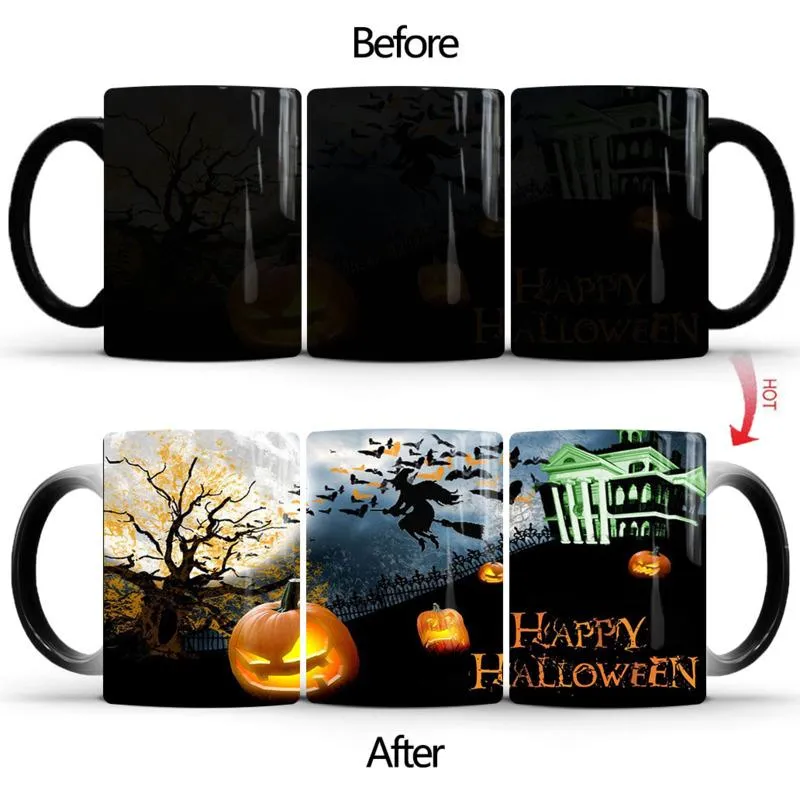 Mugs Mugs 301-400mL Creative Color Changing Coffee Coffee Milk Cup Halloween Goalty Gowly for Friends238G