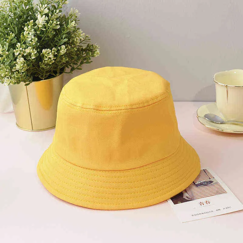 New Unisex Cotton Bucket Hats Women Summer Sunscreen Panama Hat Men Pure Color Sunbonnet Fedoras Outdoor Fisherman Hat Beach Cap Y220411