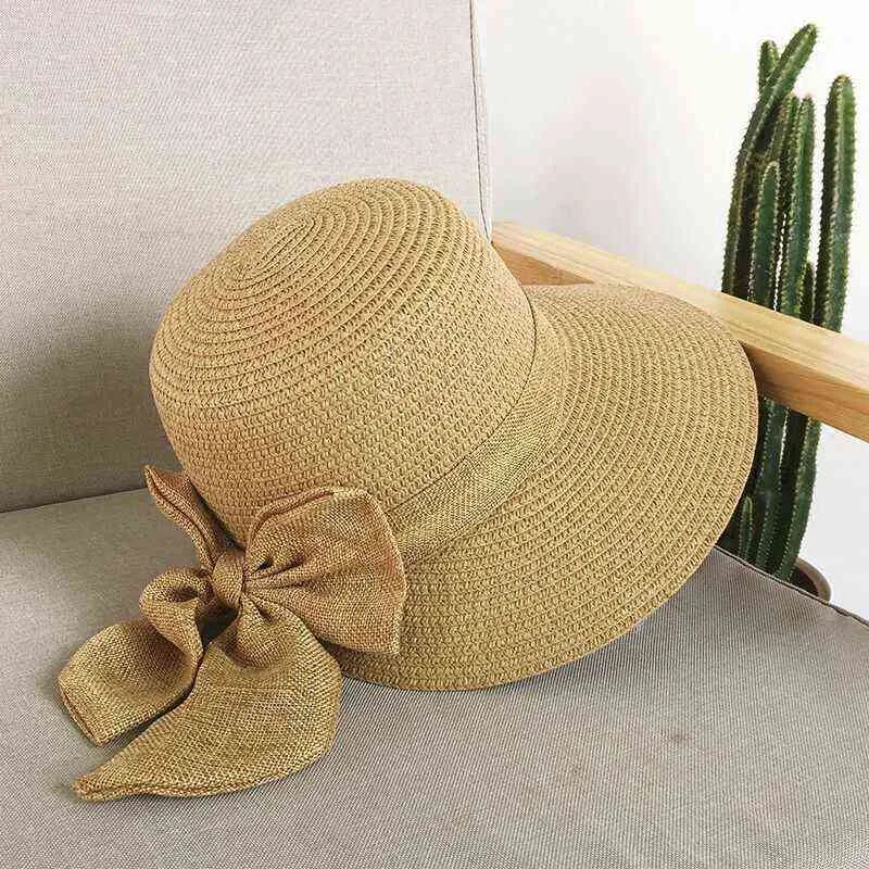 Sun Hat Big Black Bow Summer Hats for Women Foldable Straw Beach Panama Hat Visor Wide Brim Femme Female G220301