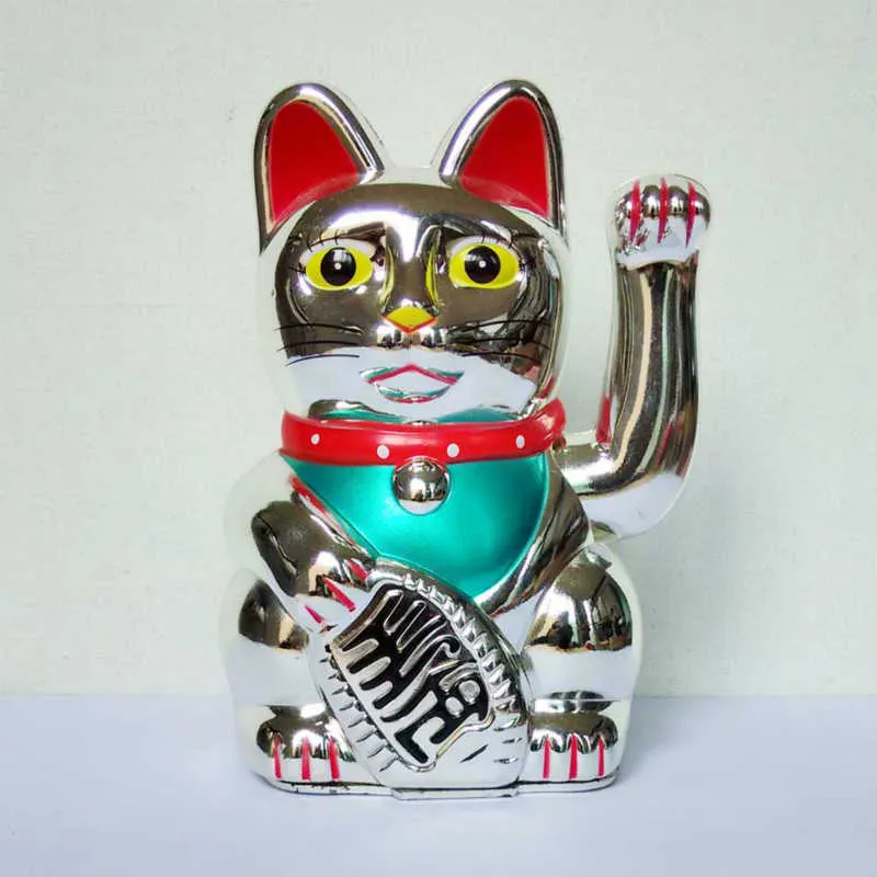 Feng Shui chinois Beckoning Cat richesse blanche Fortune Waving Lucky 6quoth Gold Silver Gift For Good Luck Kitty Decor 2108045528147