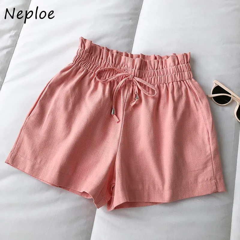 Neploe High Waist Hip Elastic Shorts Women Pocket Design Solid Summer Outwear Shorts Feminino Simple Soft All Match 210510