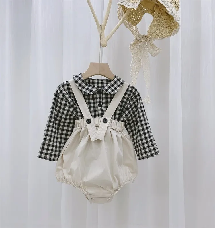 아기 소녀 옷 세트 인형 칼라 셔츠 + 바지 복장 키즈 의류 세트 신생아 한국어 유아 패션 아기 소년 세트 210413