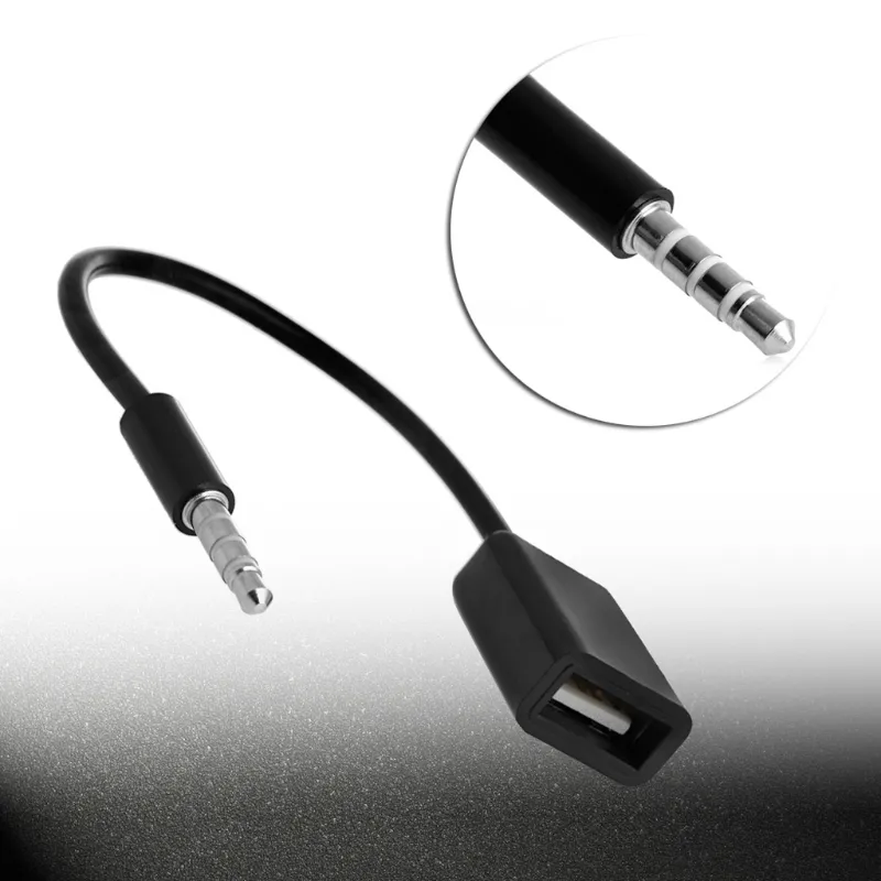 Bil 3.5mm Male Aux Plug-jack till USB 2.0 Kvinna Converter Cable Adapter Cord för MP3 Audio Player