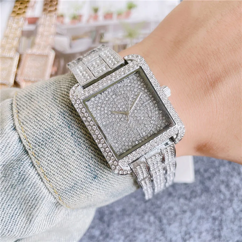 Brand es Beautiful Women La Girl Square Crystal Style Dial Steel Metal Band Quartz Wrist M122