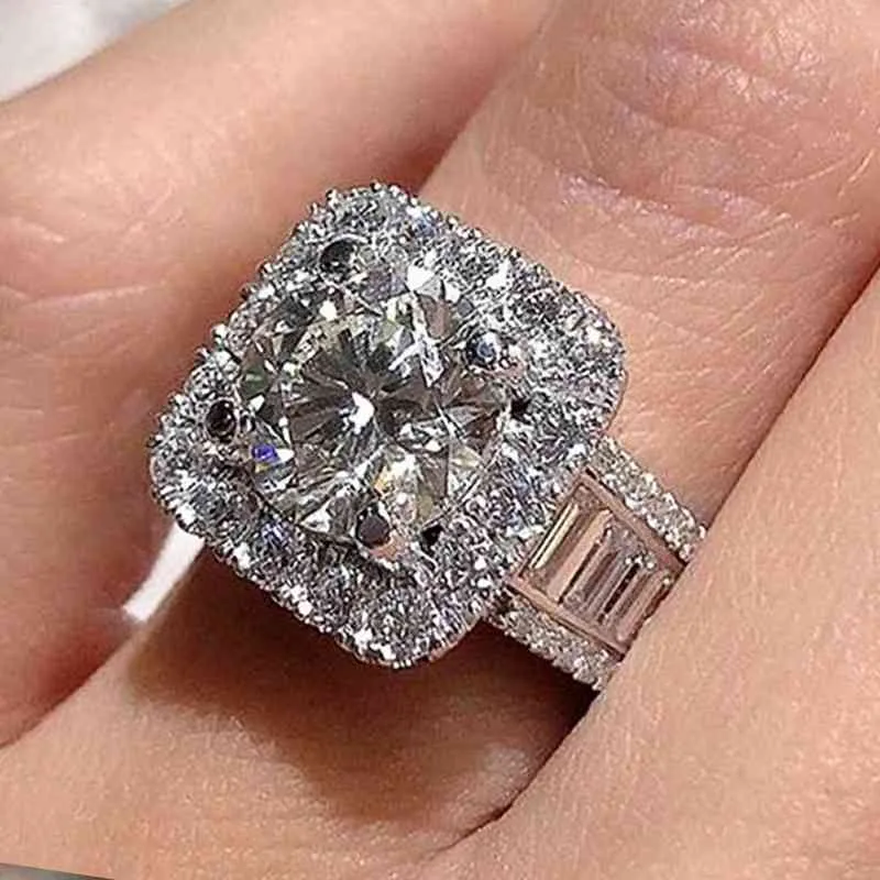 2021 novo luxo halo 925 prata esterlina anel de noivado para mulheres presente aniversário jóias whole8413095