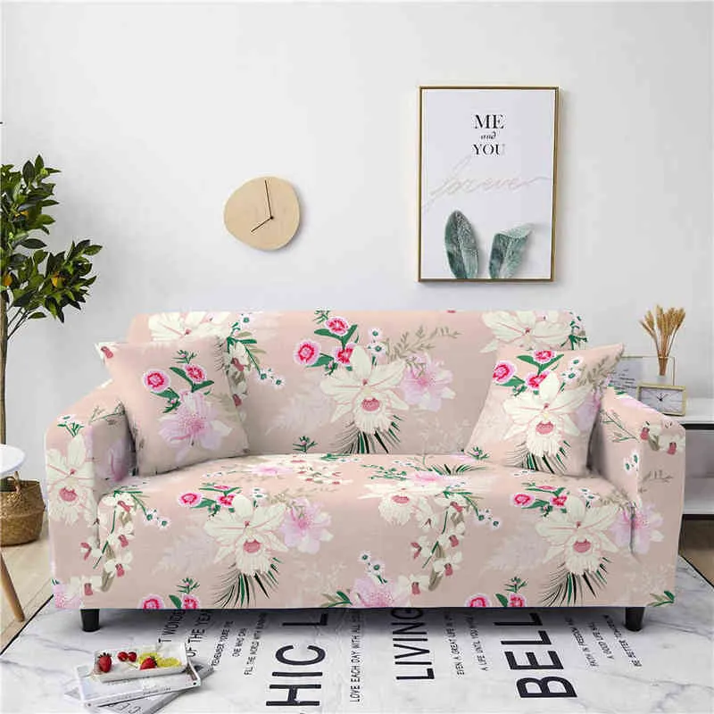 Blomma slipcovers soffa täcker elastik för vardagsrum hörn COUCH möbler skyddshandduk 1/2/3 / 4-sits 211207
