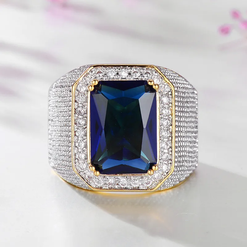 Naturalny obsydian z poduszką cyrkonową pierścień diamentowy dla mężczyzn Fine Anillos de Bizuteria Anillos Mujer Biżuteria Gemstone2749