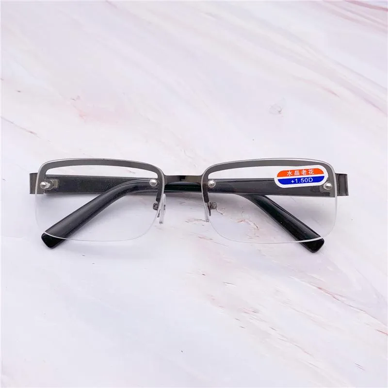 نظارة شمسية YCCRI 2021 Crystal Glass Eyeglasses Fashion نصف إطار مثقبة للقراءة بدون إطار.