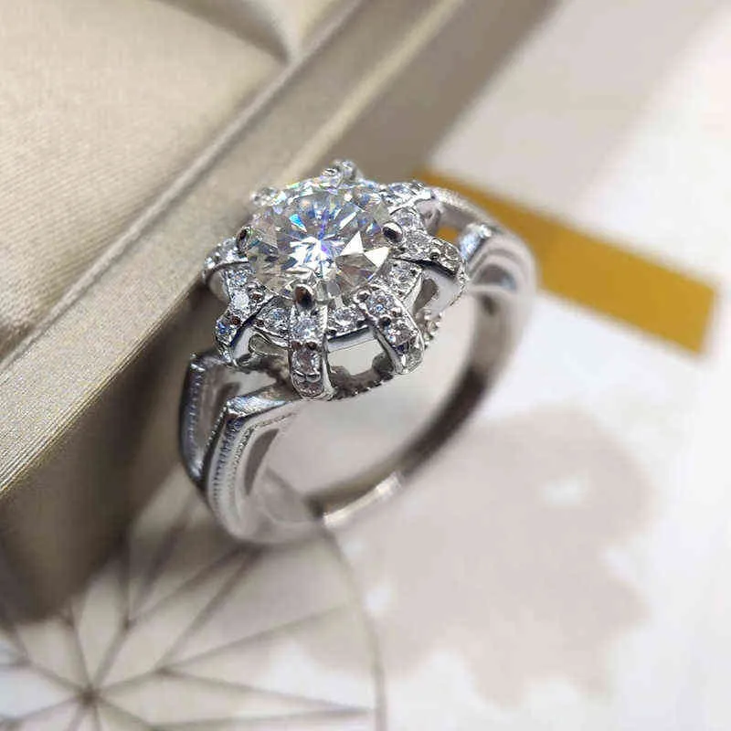 Dimingke real 1ct 6.5mm moissan diamant krona ring gra certifikat s925 sterling silver super flash party drottning smycken 211217