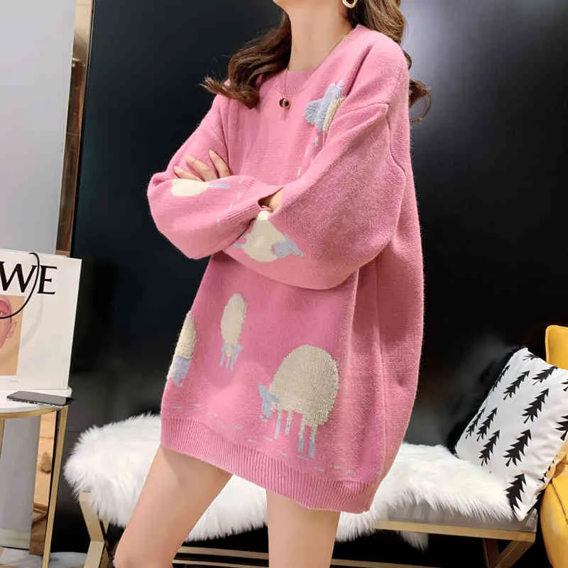 H.SA Winter Pullover and Sweaters Knit Jumpers Pink Sheep Pull Femme Christmas Pullovers Sweet Sweater 210417