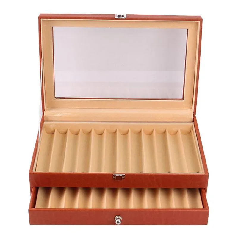 Schmuckbeutel Taschen 24 Slots Holz Füllfederhalter Vitrine Luxus Topped PU Ledertasche Organizer273E