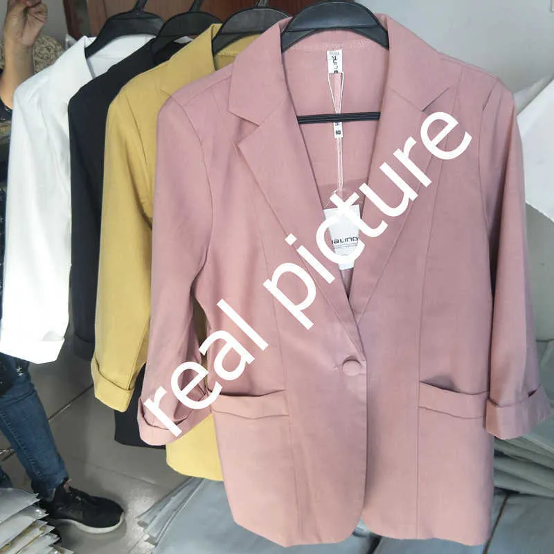Womens formal Workwear office uniform design blazers feminino 7-point sleeve linen and jackets 210930