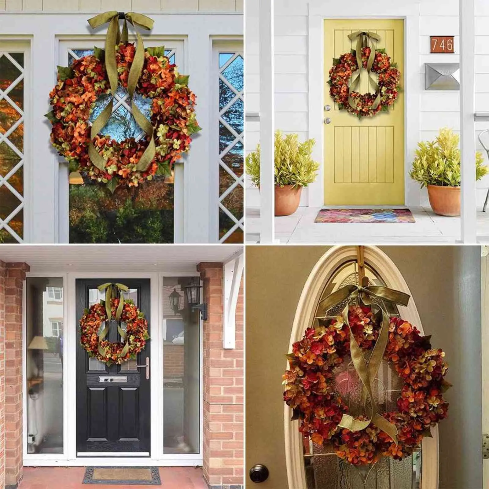 Couronne de fleurs hortensia feuille d'érable automne porte mur ornement décoration de la maison jour de Thanksgiving vacances pendentif couronne 211104