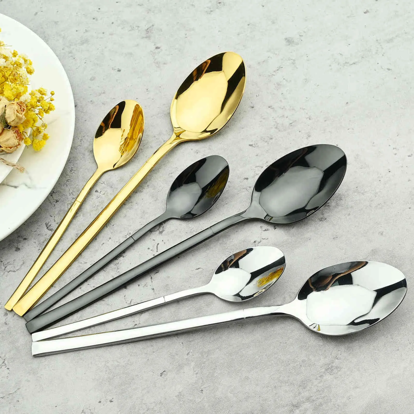 Mirror Gold Cutlery Set Knife Fork Spoon Dinnerware Dinner Tableware Stainless Steel Flatware Bar Silverware Set Kitchen 211112