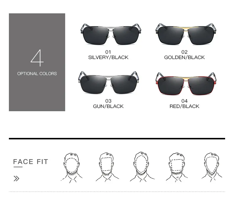 Men's Sunglasses Square Fashion Design Luxury Polarized Sun glasses Driver's Driving Mirror