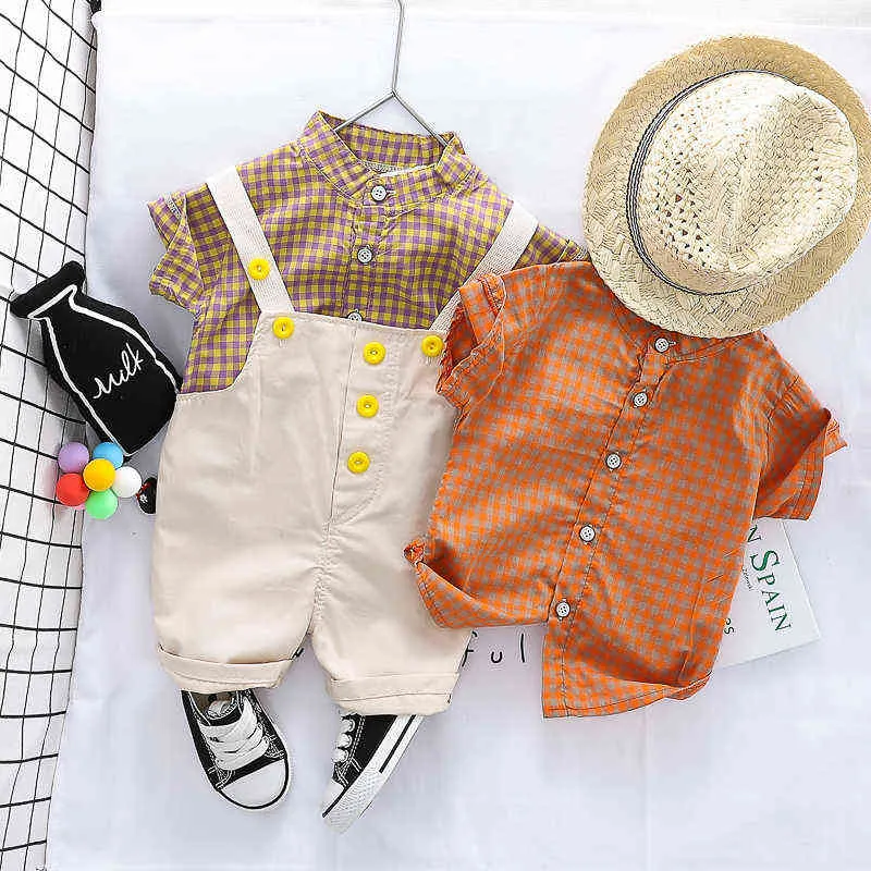 Çocuklar Suits 2021 Yaz Bebek Erkek Giyim Setleri Kısa Kollu Gömlek Önlüğü Şort Toddler Bebek Giysileri Çocuklar Çocuk Giyim G220310