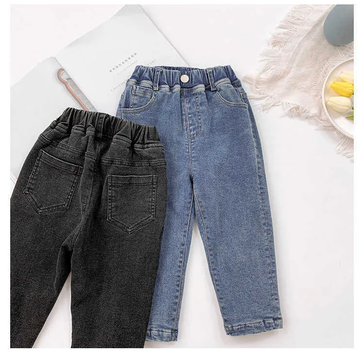 Hiver garçons et filles doux élastique polaire doublure jeans chauds enfants mode tout-match denim pantalon 210708