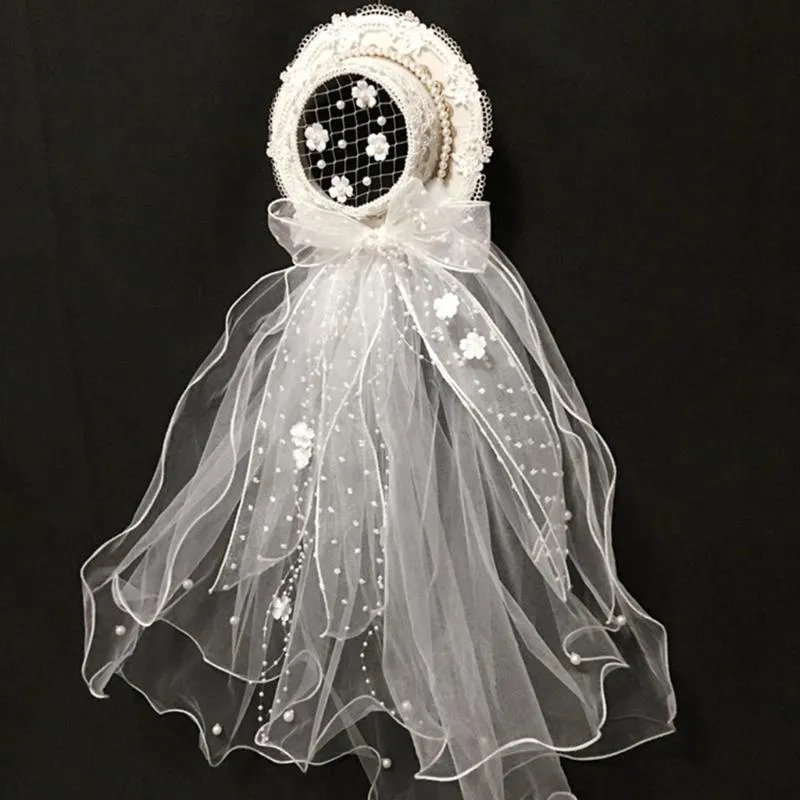 Gorro de fiesta de té para mujer, sombrero con adornos de hilo transparente, accesorios para la cabeza de novia, sombreros de ala tacaña 2972