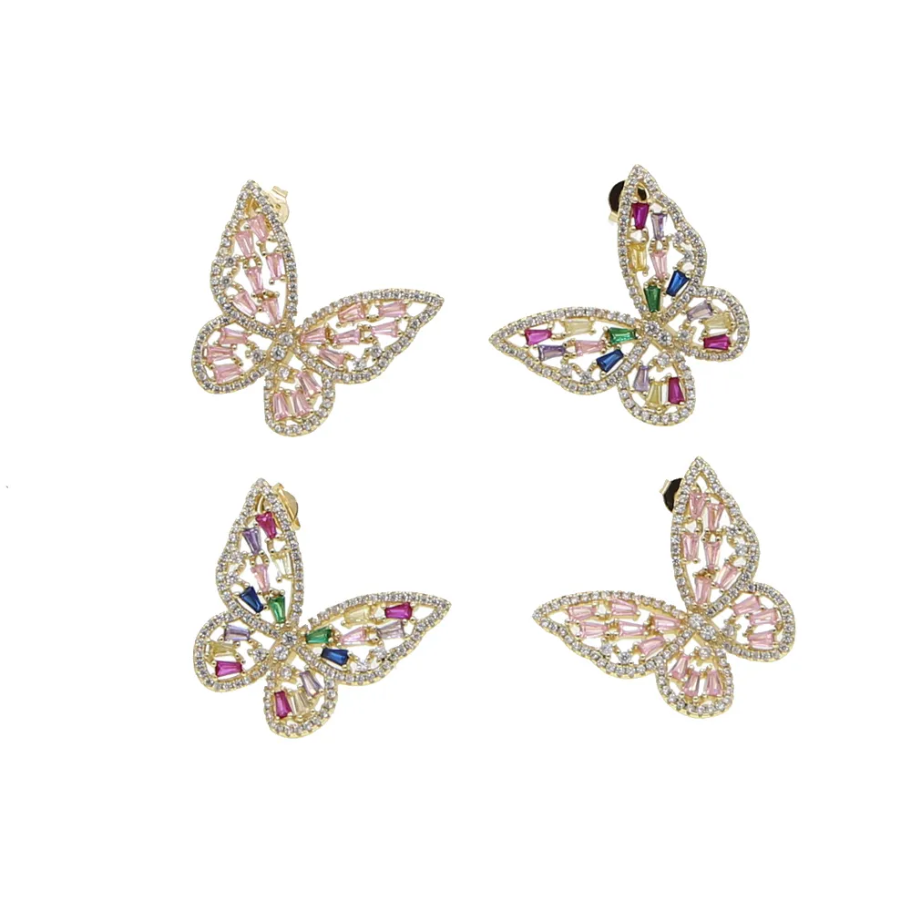 Schmetterling mit rosa Regenbogen-CZ. Wunderschöner Schmetterlings-Ohrstecker für Hochzeitsfeier, Ohrring-Schmuck im Ganzen