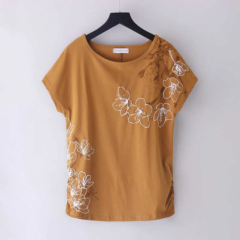 女性のTシャツトップス夏の綿のゆるい半袖ティー女性ホワイト3D印刷Tシャツ基本的な大きさM 4xL 210720
