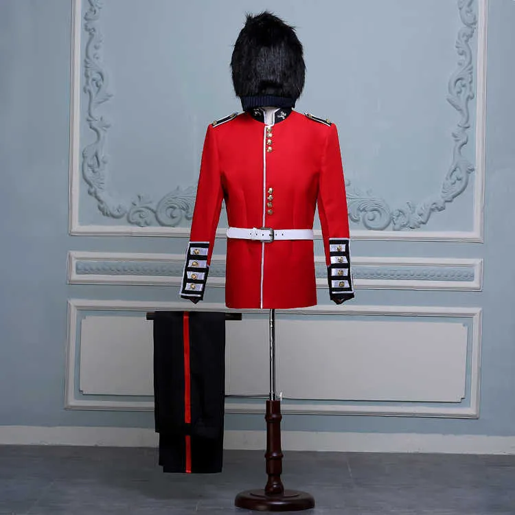 British Royal Guard Honor Guard Prince William European Court Performance Costume Stage Suits Coat+Pants+Hat+Belt 2020 X0909