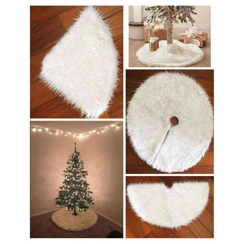 Branco de pelúcia de Natal saia de pele de pele carpete feliz Natal decoração para casa Natal árvore saias ano decoração Navidad 211104
