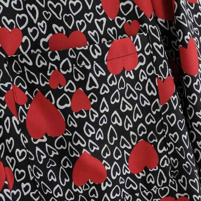 Camicia casual da donna con stampa cuore pesca primavera Colletto da sera femminile Camicetta a maniche lunghe Top larghi Blusas S8571 210430