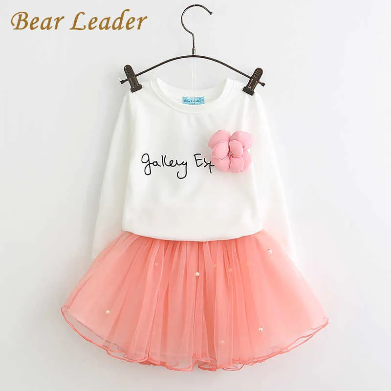 Bear Leader Girls Dress Spring Full Girls Blouse Cute Mushroom Printing Barn T-shirts Barnkläder i 3-7 år 210708