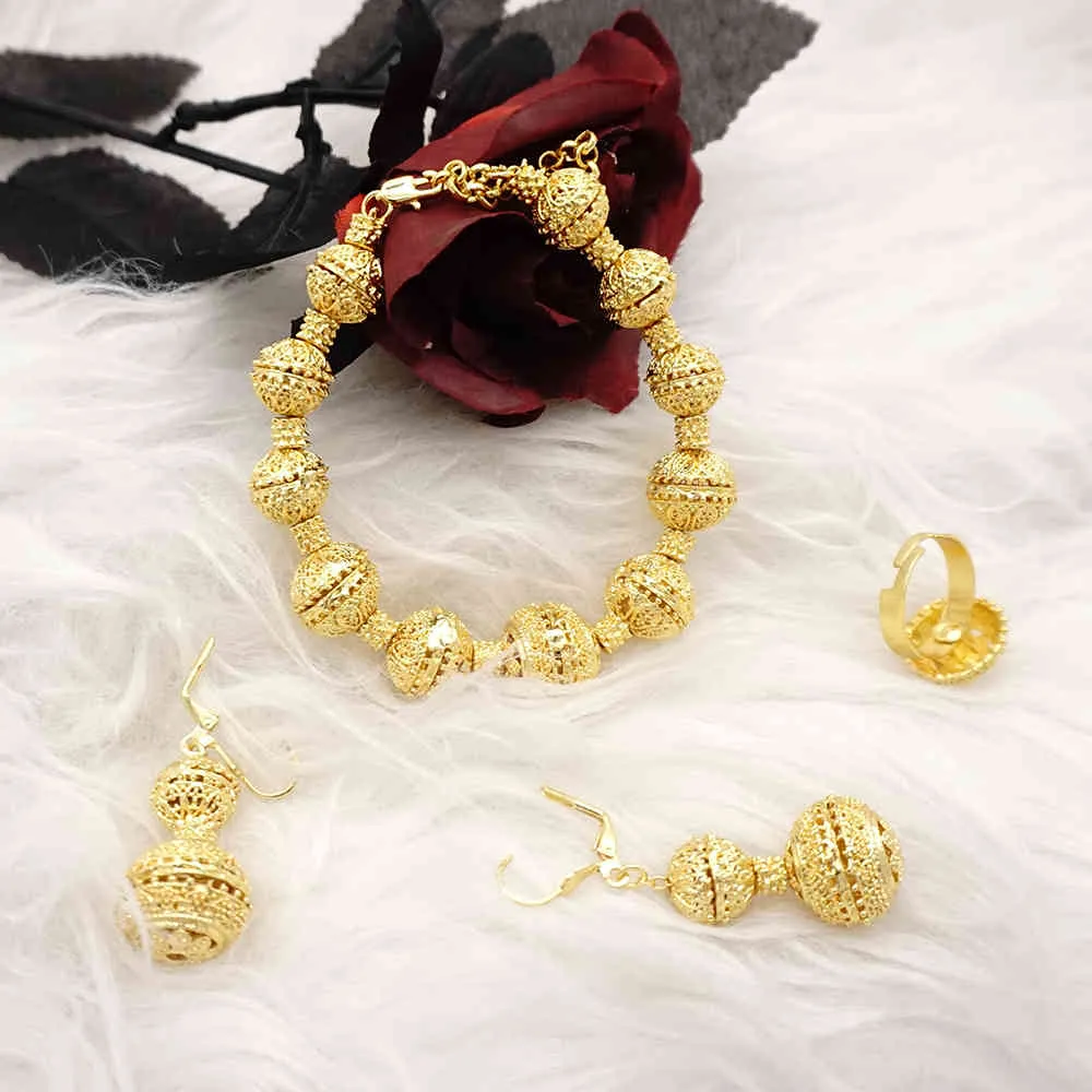 Collar s para mujer, joyería de oro africano de Dubái, pendientes de novia, anillos, joyería de boda india nigeriana, conjunto de regalo
