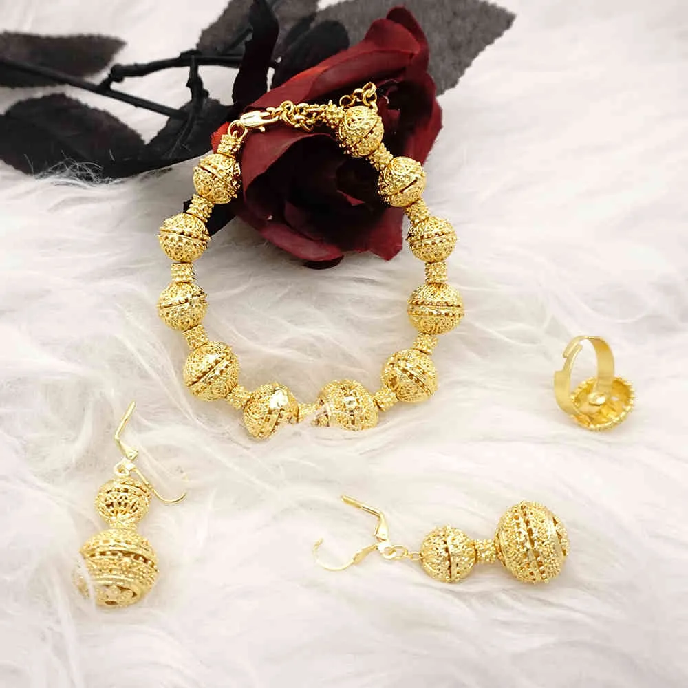 Halsband S For Women Dubai African Gold Jewelry Bride Earrings Rings Rings Indian Nigerian Wedding Jewely Set Gift1801