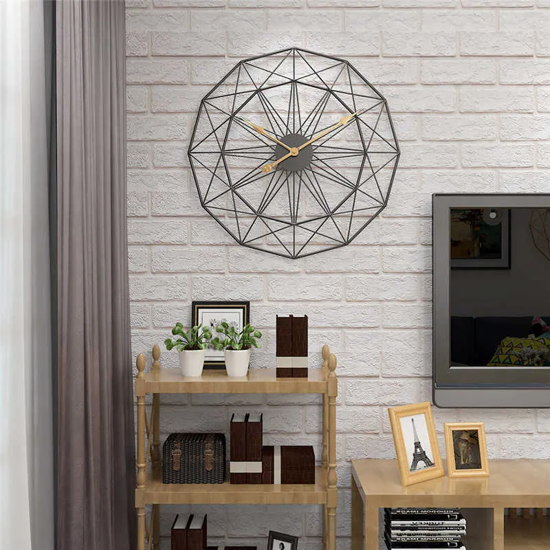 50cm Industrial Style Vintage Iron Wall Clock Modern Design Geometric Hanging Watch Large for Office Living Room Home Decoration 210930