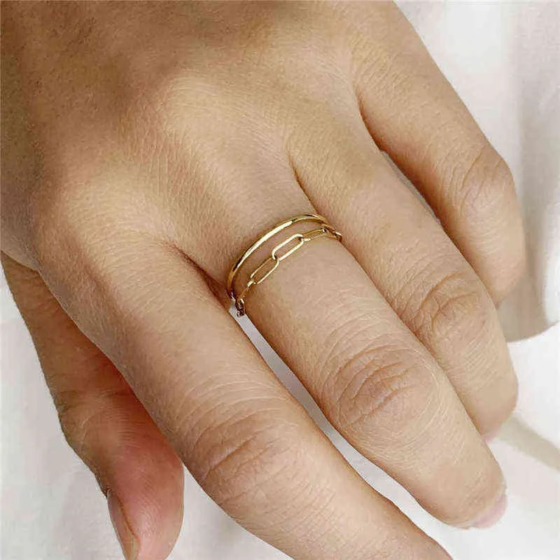 14K oro riempito anelli a catena di minimalismo mini-knuckle gioielli anilos mujer bague femme boho aneis le donne 211217