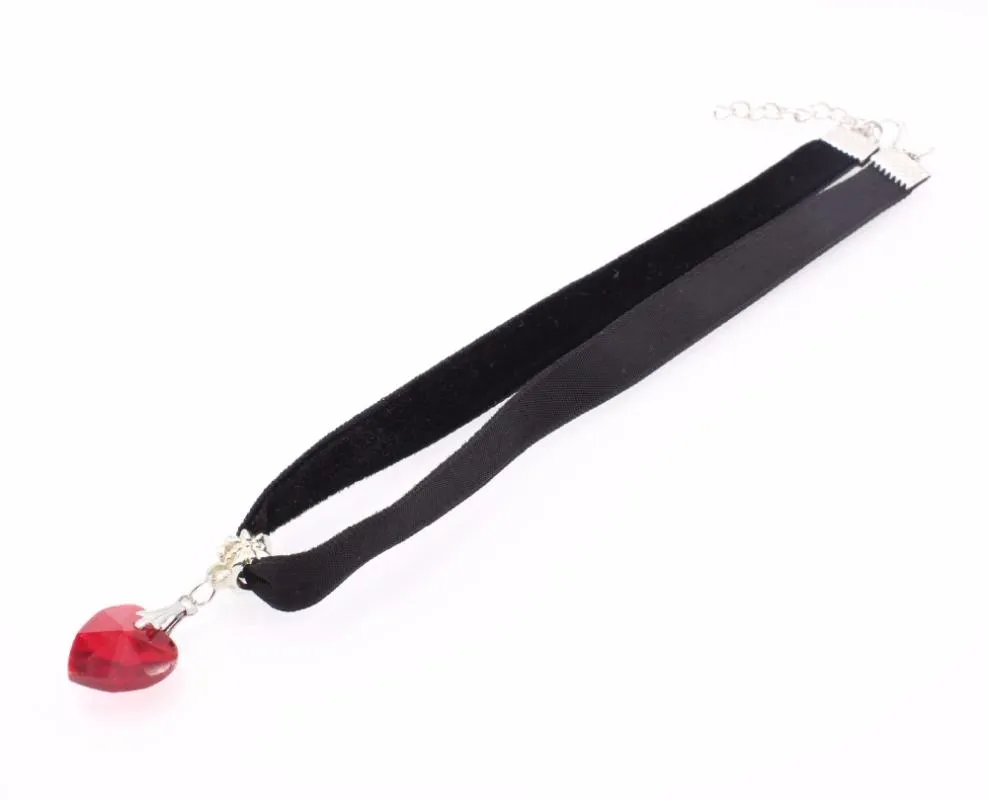 Moda feminina veludo gargantilha coração pingente de cristal colares para jóias feminino preto fita colar festa presente colar chokers252t