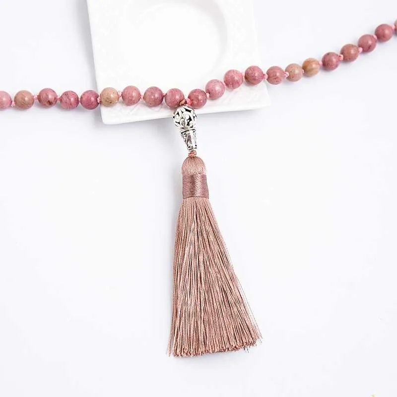 Hanger Kettingen 8mm Natuurlijke Rhodochrosiet Geknoopt 108 Kralen Japa Mala Ketting Meditatie Yoga Zegen Gezondheid Sieraden Vrouwen Cha307s