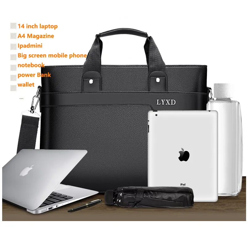 Jun teczka na ramię torebka torebka Laptop Męski folder skórzany dla dokumentów A4 Designer Tote Chain Travel Business Messenger193s
