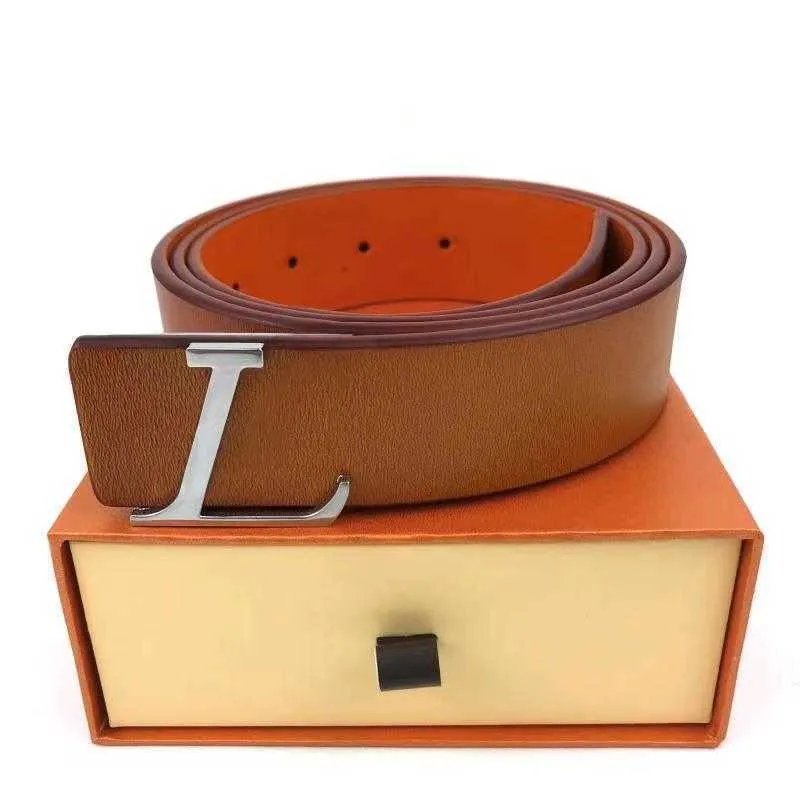 MEN MENSERES BLOTS FASHION FUSLE LUSATION LETTER L Smooth Buckle Womens Mens Leather Belt Width 3 8cm with Orange Box271G