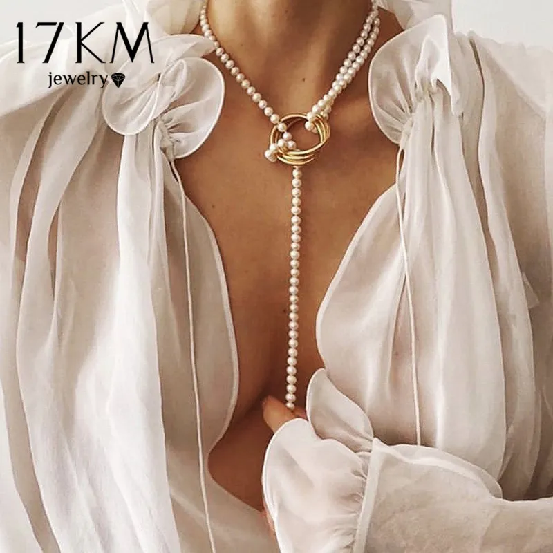 17KM Vintage Necklaces For Women Fashion Multi-layer Shell Knot Pearl Chain Necklace 2021 Coin Cross Choker Jewelry
