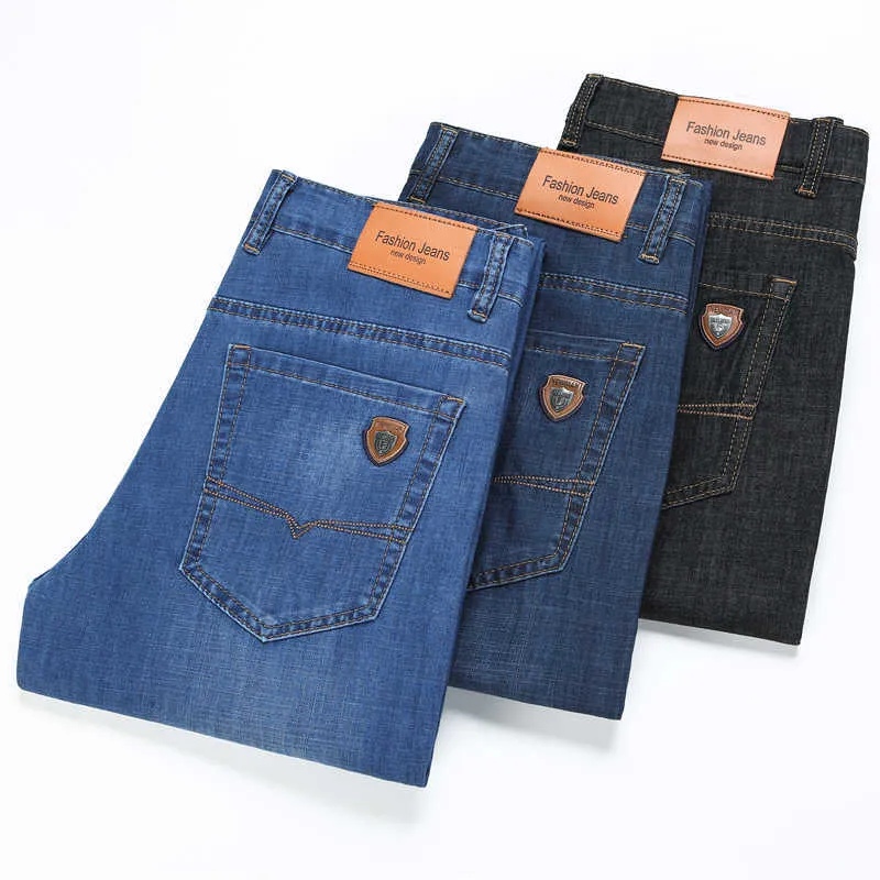 Wiosna i lato Classic Style Lekkie Proste Jeans Business Casual Young Men's Duży rozmiar Marka Cienka 210716