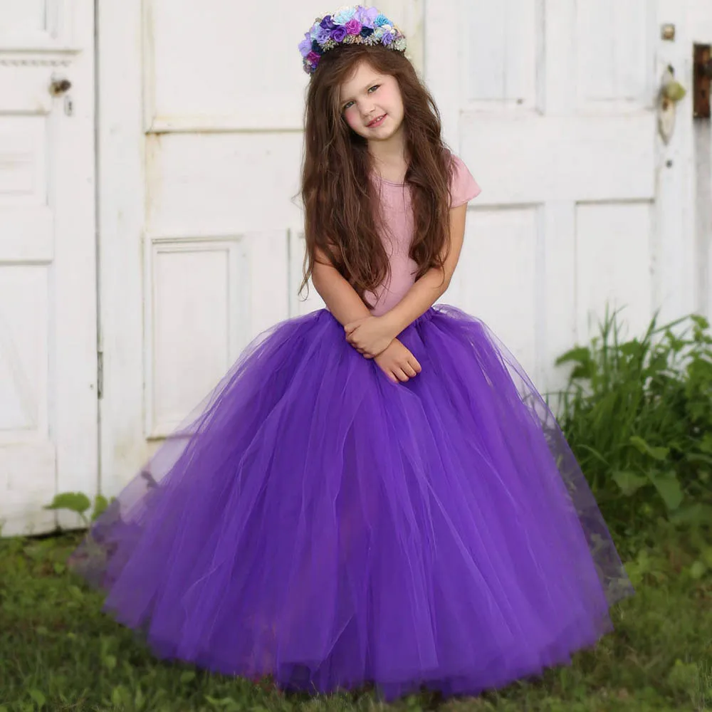 Jupe Tutu pleine longueur moelleuse pour filles longues jupes en tulle enfants longueur cheville tutus robe de bal pour anniversaire nouvel an costume fille 210331