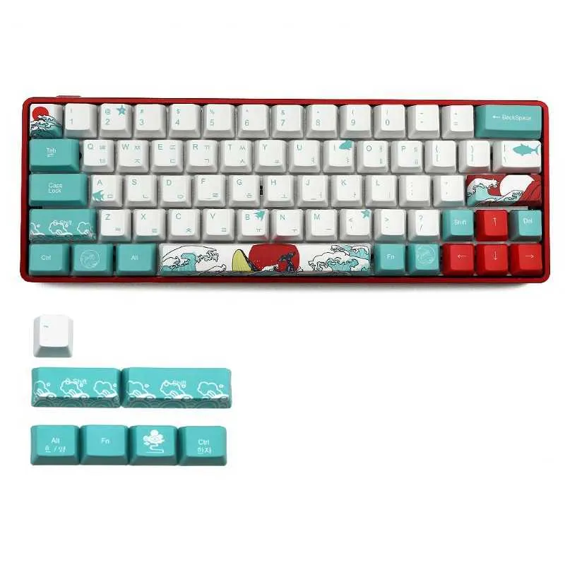 Ryska 71 nycklar Sea Coral Ukiyoe Keycap Dye SubliMation OEM Mechanical Tangentboard för GH60 XD64 DZ60 GK61 GK64 2106105886167