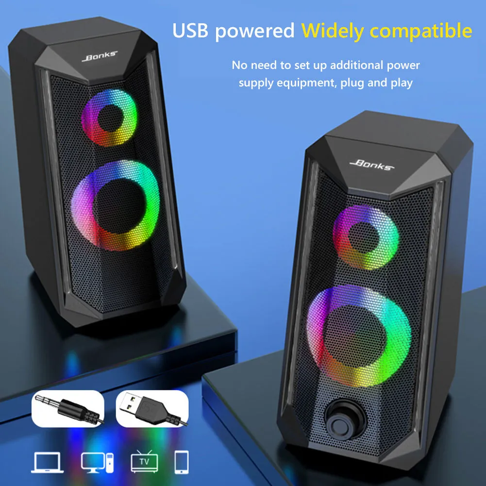 Altoparlante stereo surround da 1 paio con altoparlanti PC portatili con luce RGB Jack da 3,5 mm alimentato tramite USB