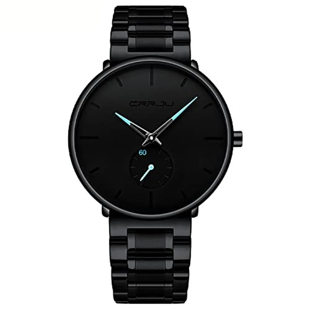 Herrenuhren, ultradünn, minimalistisch, wasserdicht, modische Armbanduhr für Herren, Unisex, Kleid mit Edelstahlband, schwarze Zeiger, 304h