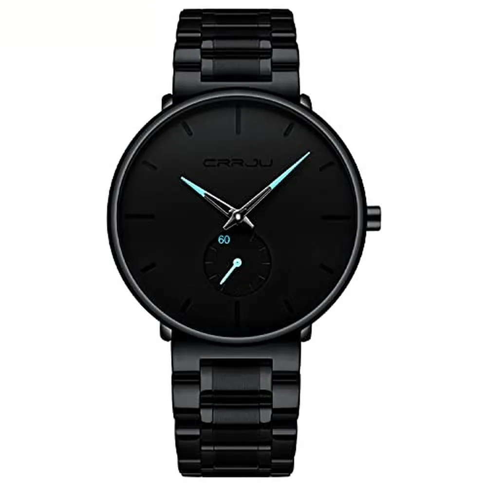 Relojes para Hombre Reloj de Pulsera Ultrafino Minimalista Resistente al Agua de Moda para Hombres Vestido Unisex con Correa de Acero Inoxidable-Manecillas Negras186z