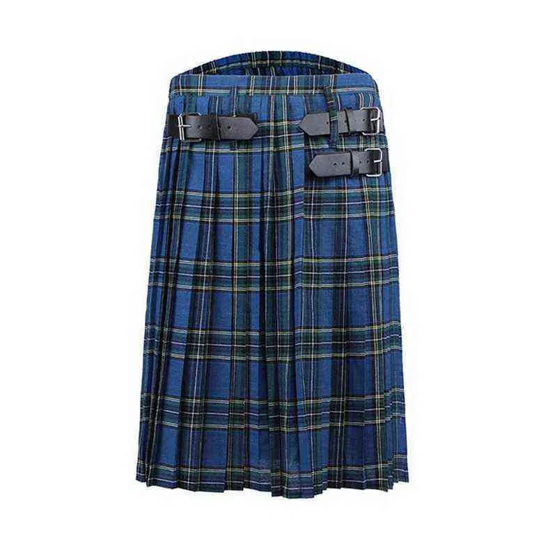 Herren-Kilt, traditionell, karierter Gürtel, plissiert, bilaterale Kette, braun, Gothic-Punk, schottische Tartan-Hose, Röcke H1206