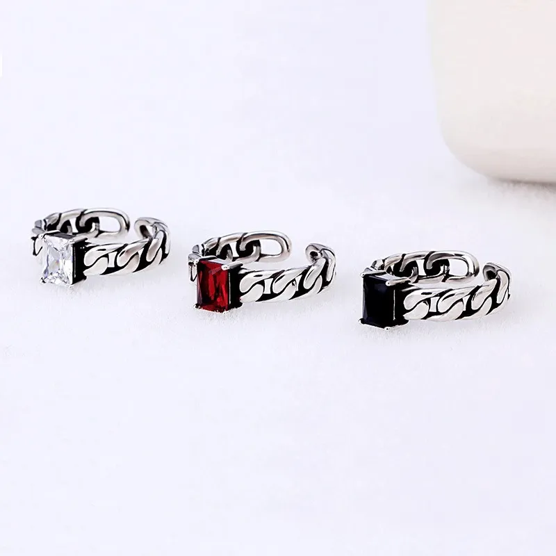 Red Black Square Diamond Solitaire Ring Retro silver Chain Open Adjustable Gemstone Rings Band for Women Men Fashion Jewelry Will and Sandy