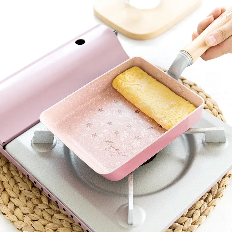 Pfannen Antihaft-Bratpfanne Japanische Tamagoyaki-Omelettes Aluminiumlegierung Eierpfannkuchenhersteller Rosa Sakura-Muster Küche Kochgeschirr254a