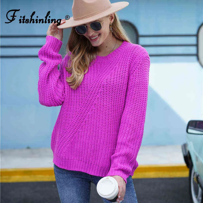 Fitshinling Ankomsttröja Kvinnor Kläder Solid Slank Basic Jumper Knitwear Holiday Boho Höst Vinter Pullover Stickad 211216